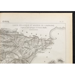 Gravure de 1884 - Carte géologique et minière de l'Espagne - 3