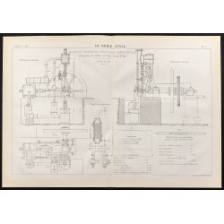 Gravure de 1884 - Machine compound verticale horizontale - 1