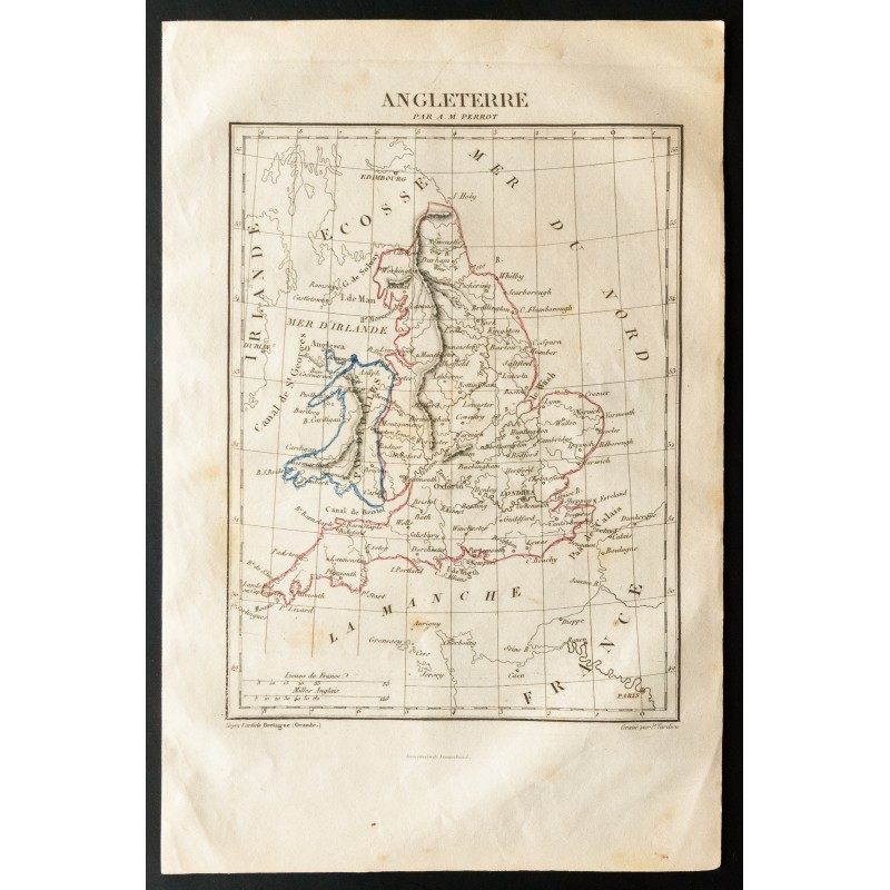 Gravure de 1843 - Carte d'Angleterre - 1