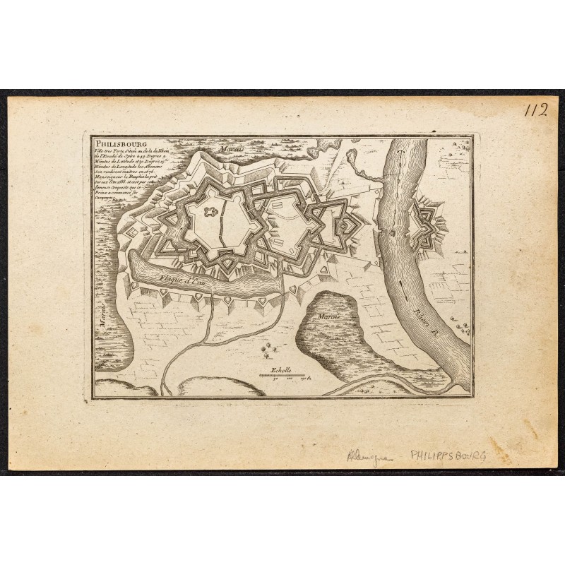 Gravure de 1705 - Plan ancien de Philippsburg - 1