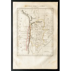 Gravure de 1843 - Carte de l'Argentine et du Chili - 1