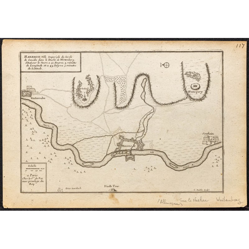 Gravure de 1695 - Plan ancien de Heilbronn - 1