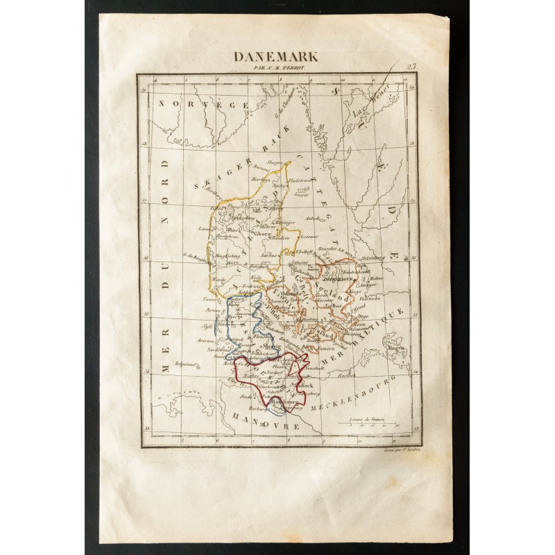 Gravure de 1843 - Carte du Danemark - 1