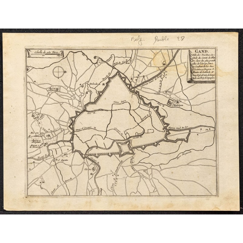 Gravure de 1695 - Plan ancien de Gand - 1