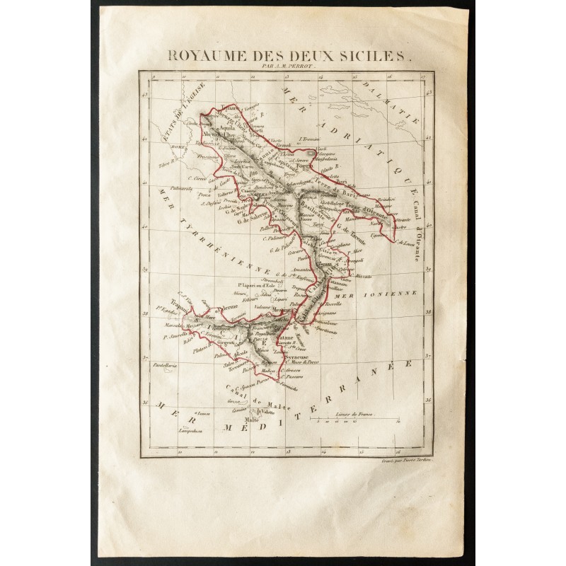 Gravure de 1843 - Carte du Royaume des 2 Siciles - 1