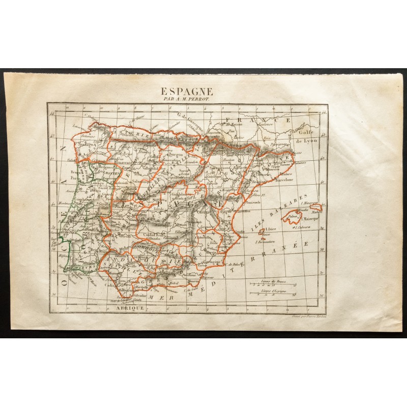 Gravure de 1843 - Carte de l'Espagne - 1