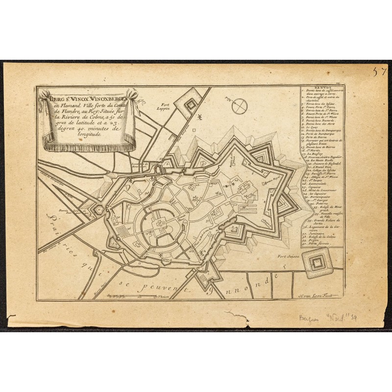 Gravure de 1705 - Plan ancien de Bergues - 1