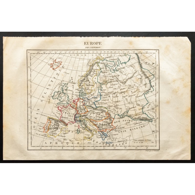 Gravure de 1843 - Carte de l'Europe (Perrot) - 1