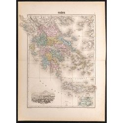Gravure de 1884 - Carte de la Grèce - 1