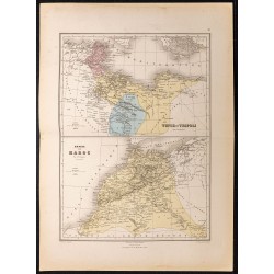 Gravure de 1884 - Tunis et Tripoli - Empire de Maroc - 1