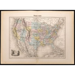 Gravure de 1884 - Carte des États-Unis - 1