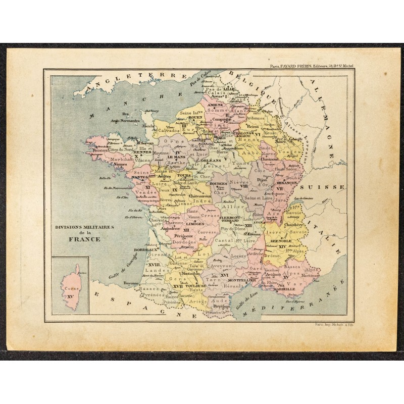 Gravure de 1896 - Divisions militaires de la France - 1