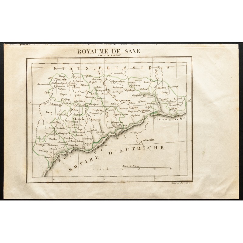 Gravure de 1843 - Carte du Royaume de Saxe - 1
