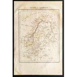 Gravure de 1843 - Carte de la Suède et de Norvège - 1