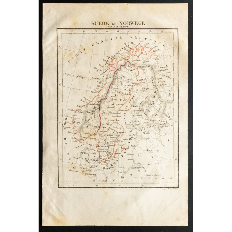 Gravure de 1843 - Carte de la Suède et de Norvège - 1