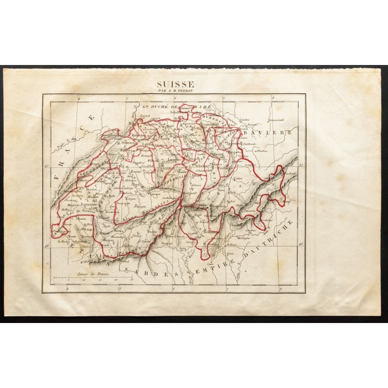Gravure de 1843 - Carte de la Suisse - 1