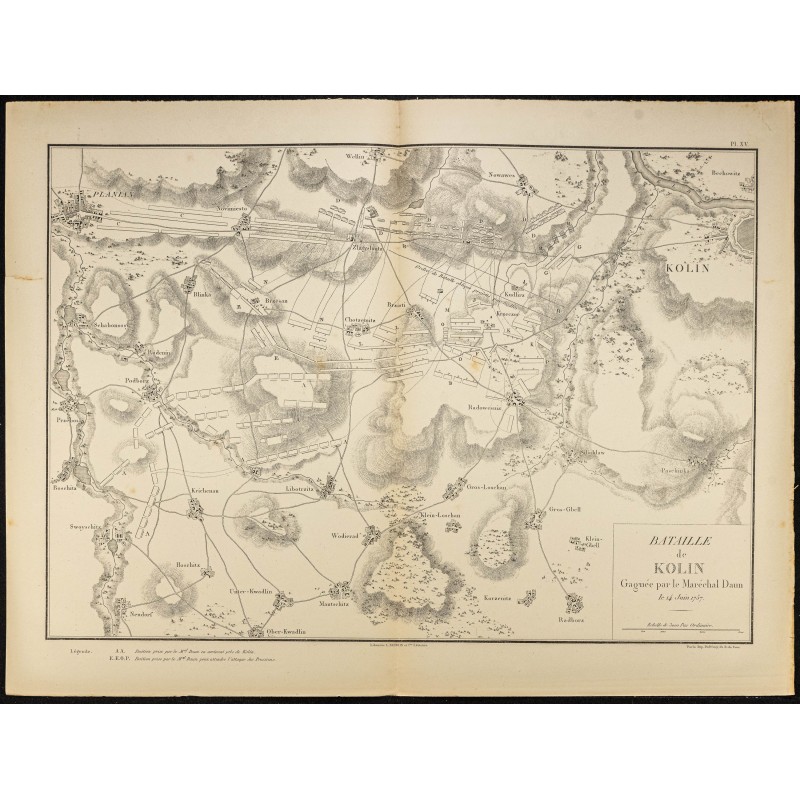 Gravure de 1881 - Carte de la Bataille de Kolin - 1