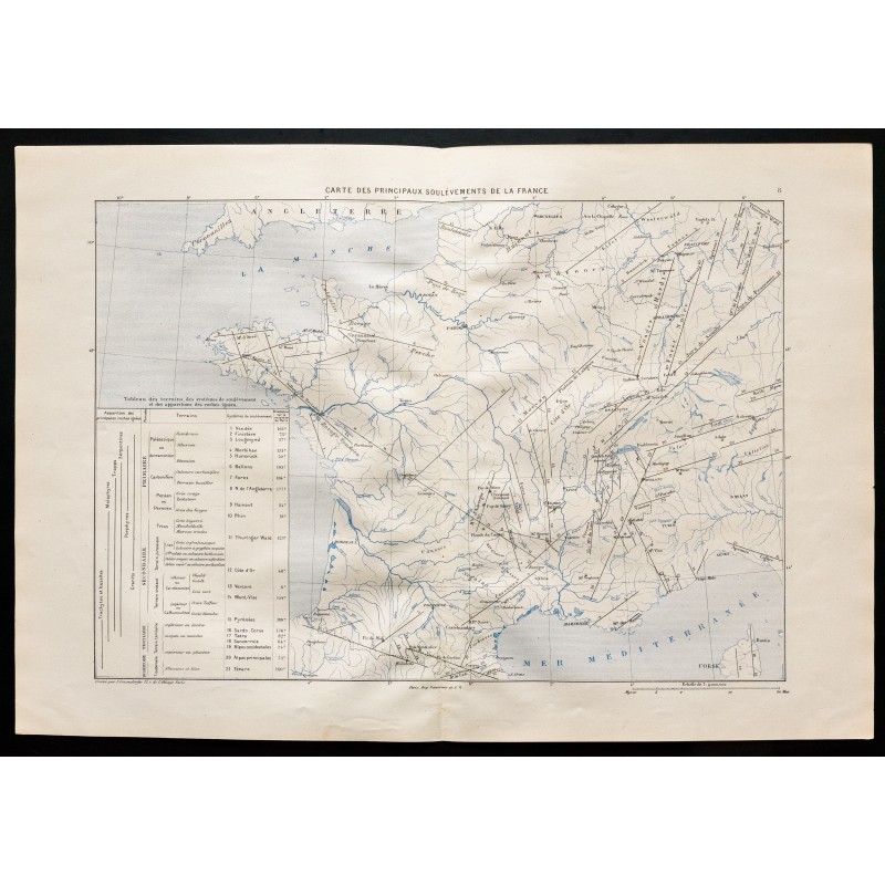 Gravure de 1880 - Carte des principaux soulèvements de la France - 1