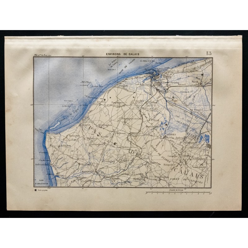 Gravure de 1880 - Carte des environs de Calais - 1