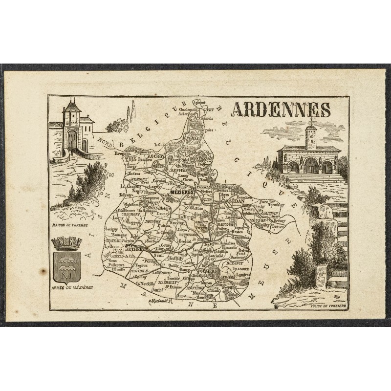 Gravure de 1865 - Ardennes et Ardèche - 1
