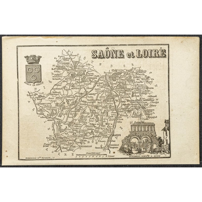 Gravure de 1865 - Saône-et-Loire et Sarthe - 1