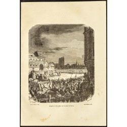 Gravure de 1882 - Écartèlement de François Ravaillac - Gravure ancienne - Henri IV - Paris - 1