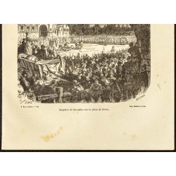 Gravure de 1882 - Écartèlement de François Ravaillac - Gravure ancienne - Henri IV - Paris - 3