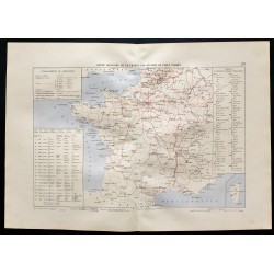 Gravure de 1880 - Carte militaire de la France par région de corps d'armée - 1