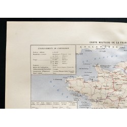 Gravure de 1880 - Carte militaire de la France par région de corps d'armée - 2