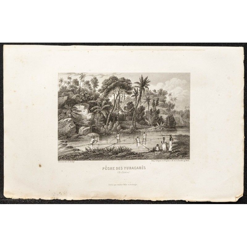 Gravure de 1862 - Scène de pêche en Bolivie - 1