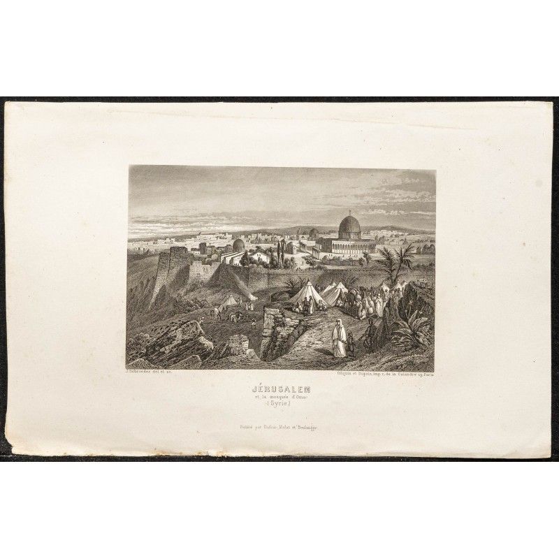 Gravure de 1862 - Jérusalem et dôme du Rocher - 1