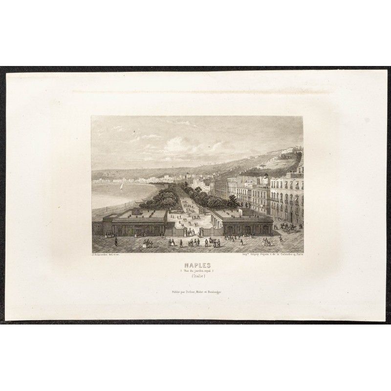 Gravure de 1862 - Naples vue du jardin royal - 1
