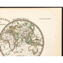 Gravure de 1873 - Mappemonde en deux hémisphères - 3