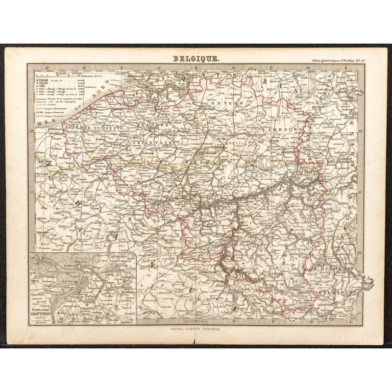 Gravure de 1873 - Carte de Belgique - 1
