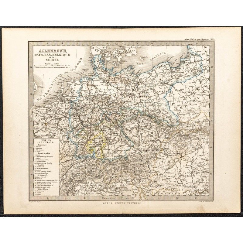 Gravure de 1873 - Allemagne, Pays-Bas, Belgique et la Suisse - 1