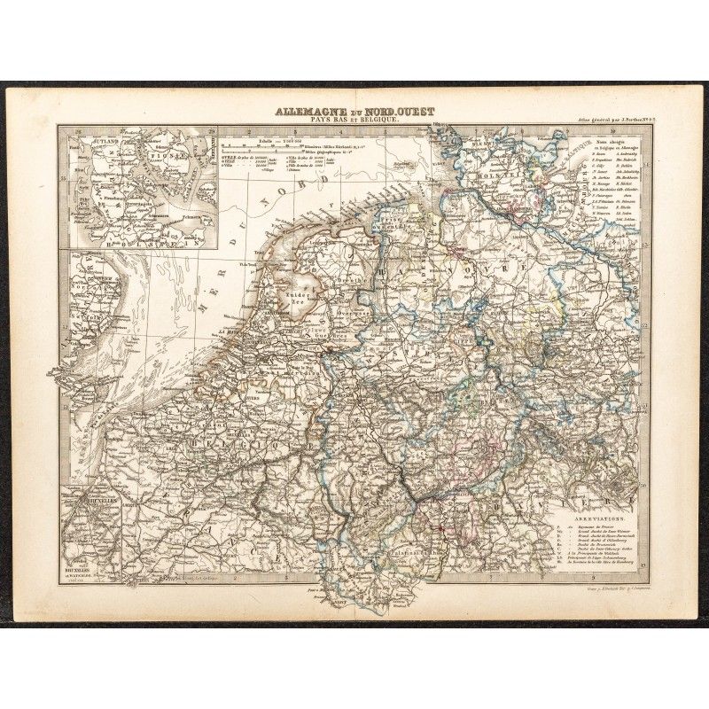 Gravure de 1873 - Allemagne du Nord-Ouest, Pays-bas et Belgique - 1