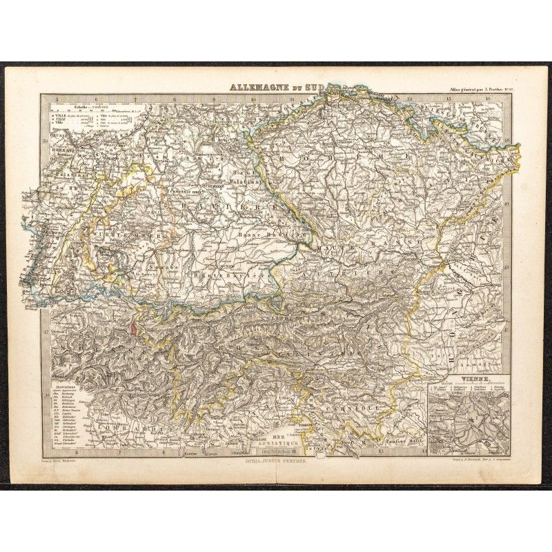 Gravure de 1873 - Carte de l'Allemagne du sud - 1