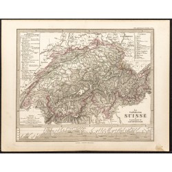 Gravure de 1873 - Carte de la Suisse - 1