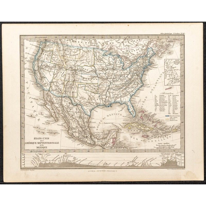 Gravure de 1873 - États-Unis d'Amérique & Mexique - 1