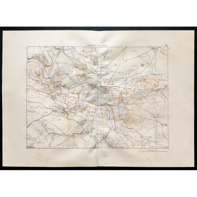 Gravure de 1880 - Carte des environs de Paris - 1