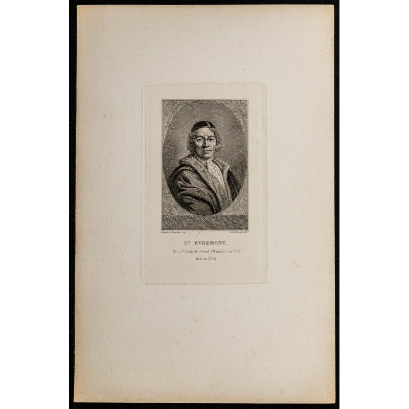 Gravure de 1850ca - Portrait de Charles de Saint-Évremond - 1