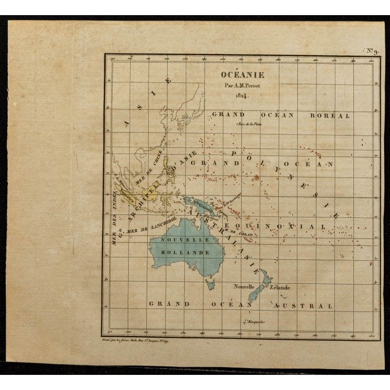 Gravure de 1826 - Carte de l'Océanie - 1