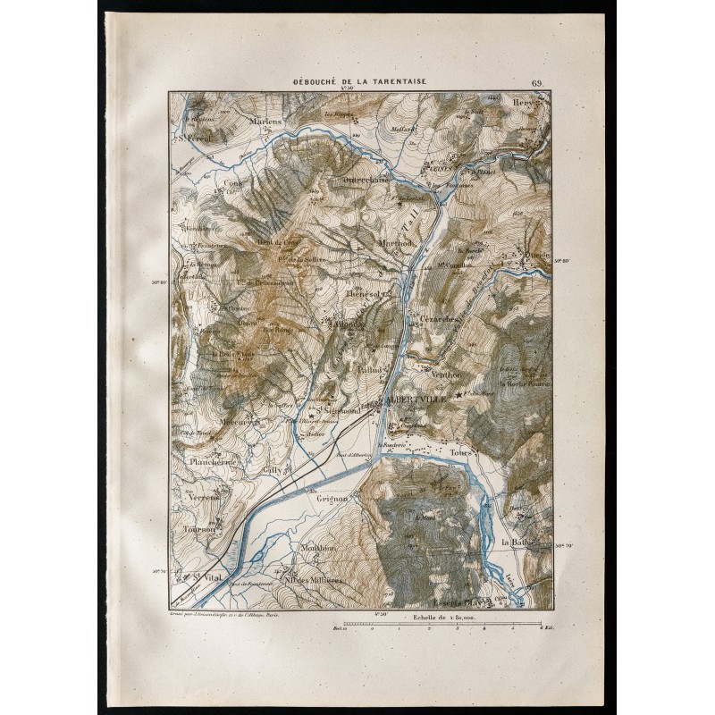 Gravure de 1880 - Carte du débouché de la Tarentaise - 1