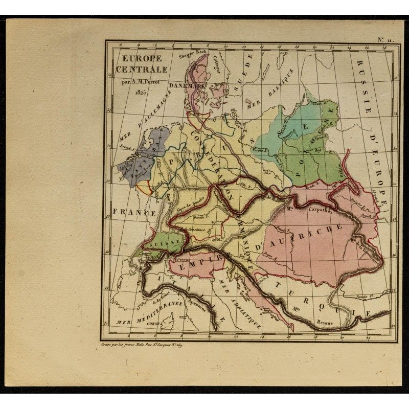 Gravure de 1826 - Carte de l'Europe centrale - 1