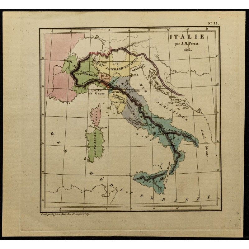 Gravure de 1826 - Carte de l'Italie - 1