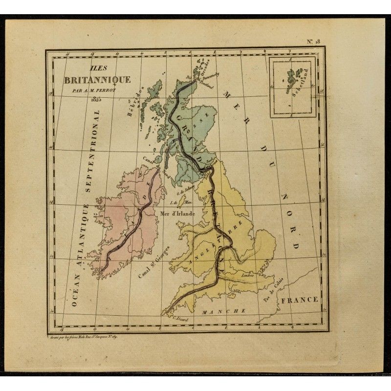 Gravure de 1826 - Carte des Îles britanniques - 1