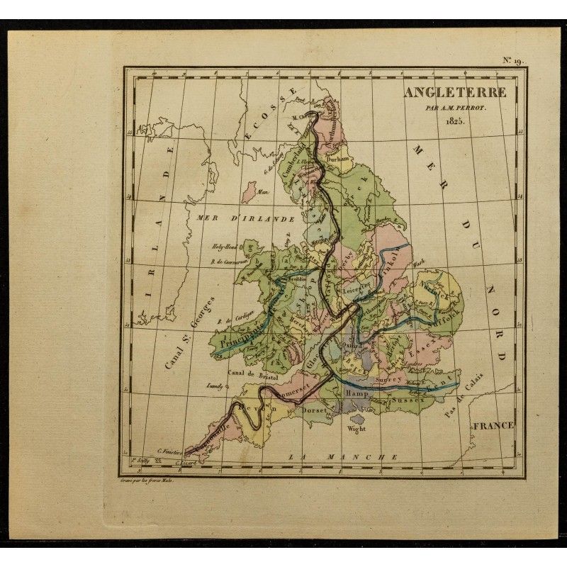 Gravure de 1826 - Carte de l'Angleterre - 1