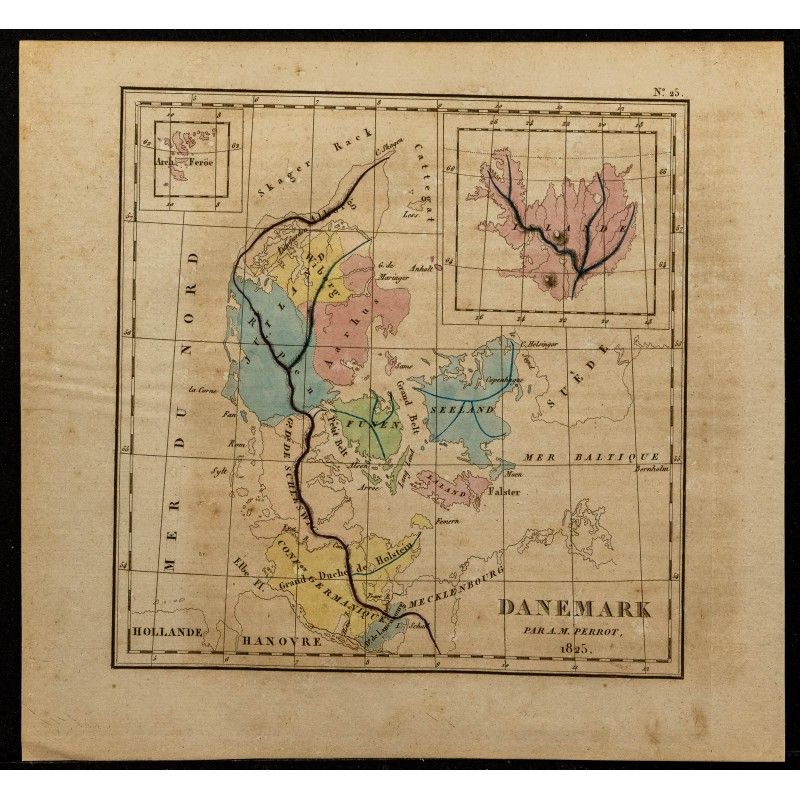 Gravure de 1826 - Carte du Danemark - 1