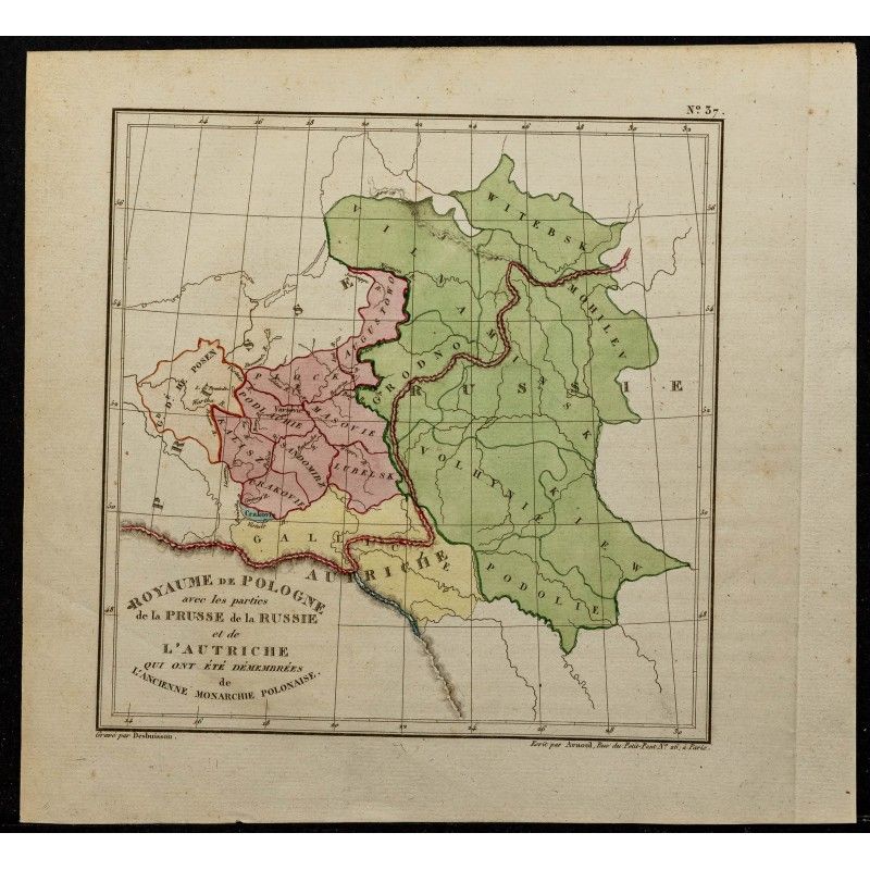 Gravure de 1826 - Carte du Royaume de Pologne - 1