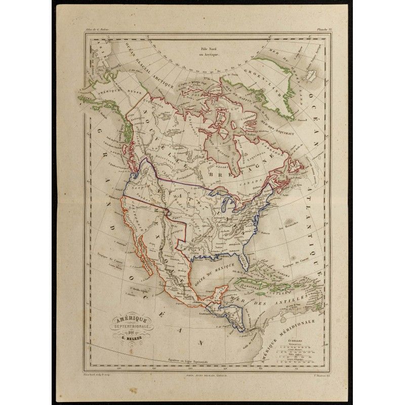 Gravure de 1855ca - Carte de l'Amérique du nord - 1